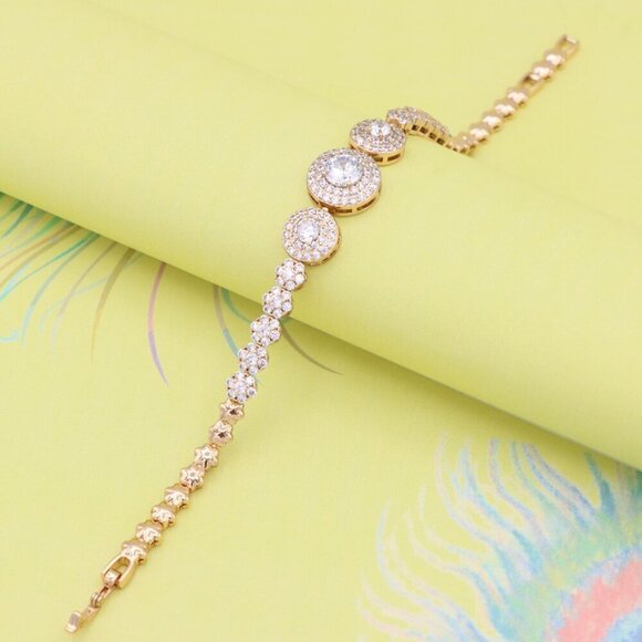 "Elegant Round CZ Halo Rose Gold Bracelet with Pave Accents, XPBL0934 - Picture 5 of 12